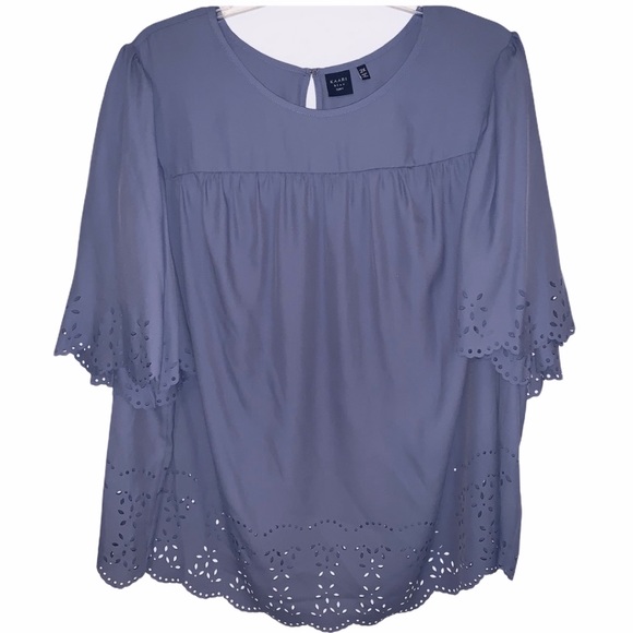Kaari Blue Tops - ‘KAARI BLUE’ curvy” Blouse w/ peekaboo